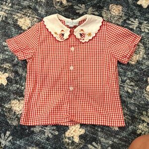 Vintage French red checkered button down baby shirt 18 months